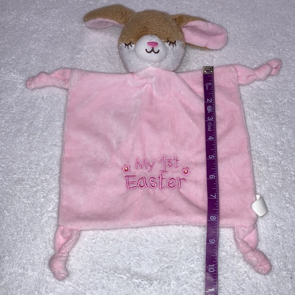 Happy go fluffy pink fleece rattle bunny lovey my 1st Easter - Picture 2 of 8